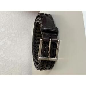 VTG Fossil Genuine Leather Braided Belt Silver Buckle Size 36
